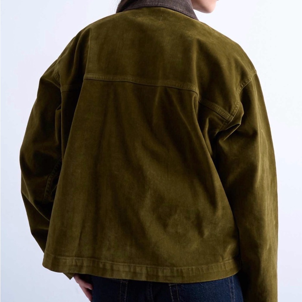 Topshop Olive Green Corduroy Utility Jacket with Brown Collar - Picture 3 of 5